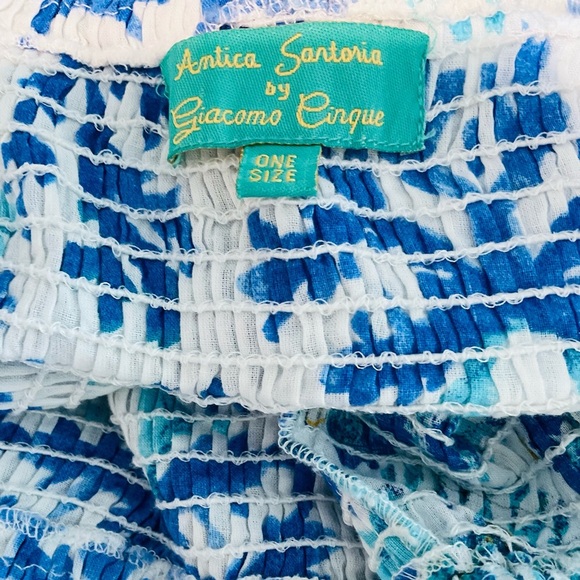 Antica Sartoria Dress Cover Up Blue & White Boho One Size Ruffle Sleeve - Picture 3 of 7